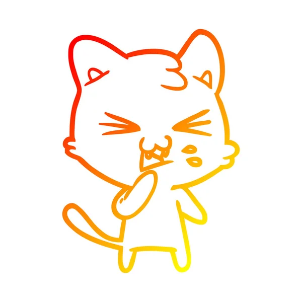 暖かいグラデーションライン描画漫画猫ヒス — ストックベクタ