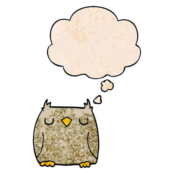 Leuke cartoon Owl en dacht bubble in grunge textuur patroon St — Stockvector