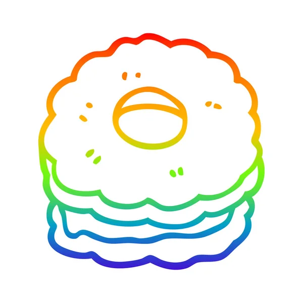 Rainbow gradient ligne dessin dessin dessin animé jammy biscuit — Image vectorielle