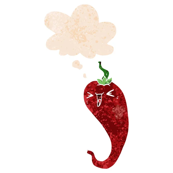 Chile picante de dibujos animados y burbuja de pensamiento en st texturizado retro — Archivo Imágenes Vectoriales