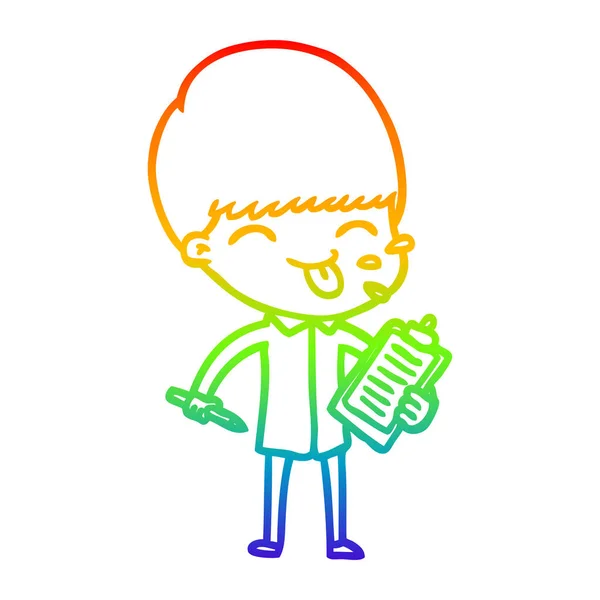 Arco-íris linha gradiente desenho desenhos animados vendedor saindo tong — Vetor de Stock