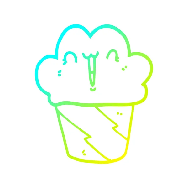 Línea de gradiente frío dibujo cupcake de dibujos animados con la cara — Vector de stock