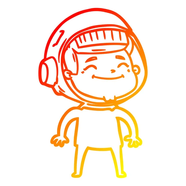 Warme kleurovergang lijntekening gelukkig cartoon astronaut — Stockvector