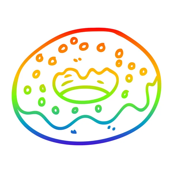 Linha gradiente arco-íris desenho cartoon chocolate revestido donut — Vetor de Stock