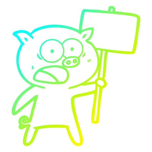 冷梯度线绘制卡通猪抗议 — 图库矢量图片