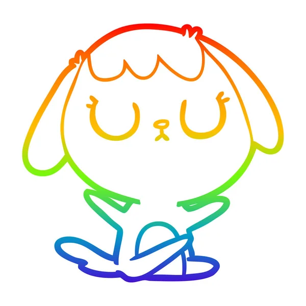 Rainbow gradient ligne dessin chien dessin animé mignon — Image vectorielle