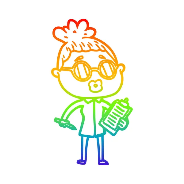 Rainbow gradient linje ritning Cartoon Manager kvinna klädd spec — Stock vektor