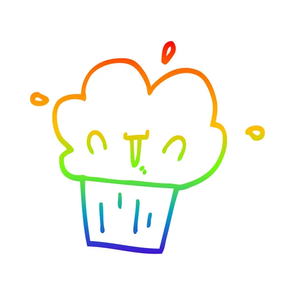 Rainbow gradient line drawing cartoon cupcake — Stock Vector