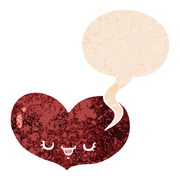 Dessin animé amour coeur caractère et parole bulle dans rétro texturé — Image vectorielle