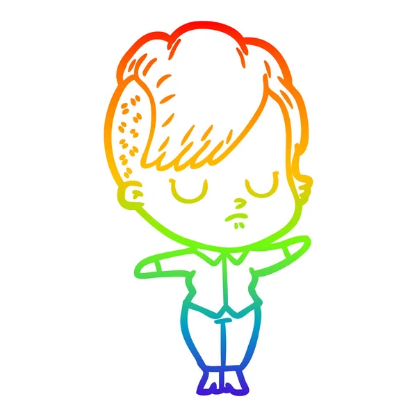 Regenboog gradiënt lijntekening cartoon vrouw — Stockvector