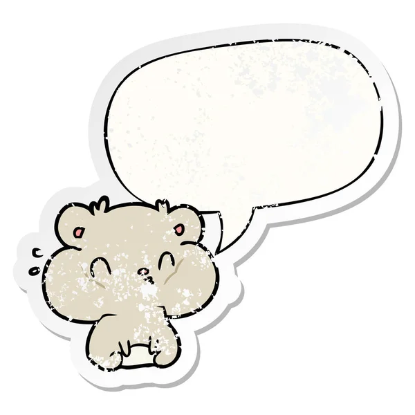 Cartoon hamster and full cheek pouches and speech bubble distres — Stock Vector