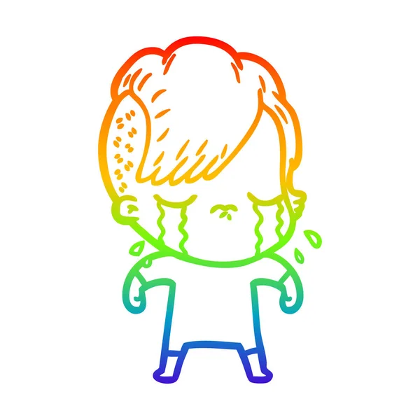 虹のグラデーションライン描画漫画泣く女の子 — ストックベクタ