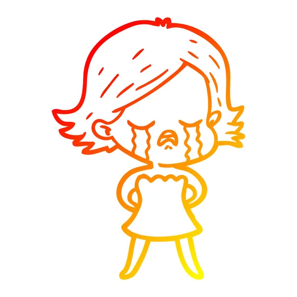 Тёплая градиентная линия, изображающая плачущую девушку — стоковый вектор