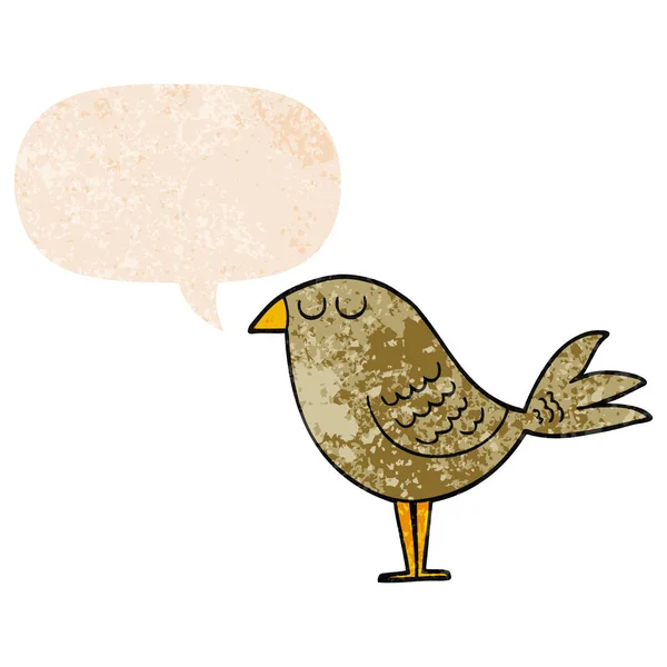 Cartoon bird and speech bubble in retro textured style — Stock Vector