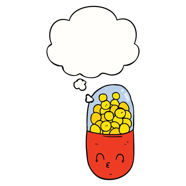 Karikatúra tabletta és gondolat buborék — Stock Vector