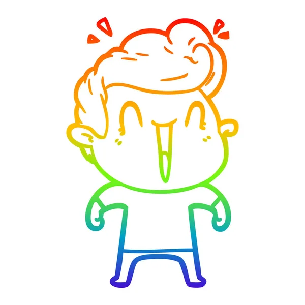 Rainbow gradient line drawing excited man cartoon — Stock Vector