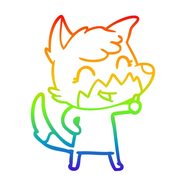 Rainbow gradient line drawing happy cartoon fox — Stock Vector