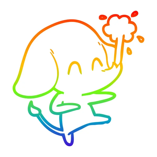 Linea gradiente arcobaleno disegno carino cartone animato elefante sputando wat — Vettoriale Stock