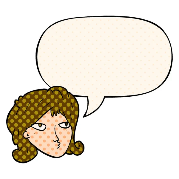 Kobieta kreskówka i bańka mowy w komiksowym stylu — Wektor stockowy