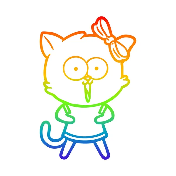 Rainbow gradient ligne dessin chat dessin animé — Image vectorielle