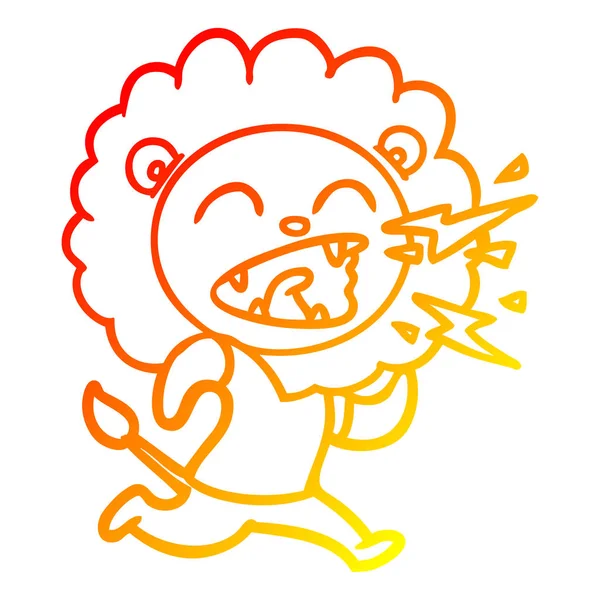 Línea de gradiente caliente dibujo dibujos animados rugiente león — Vector de stock