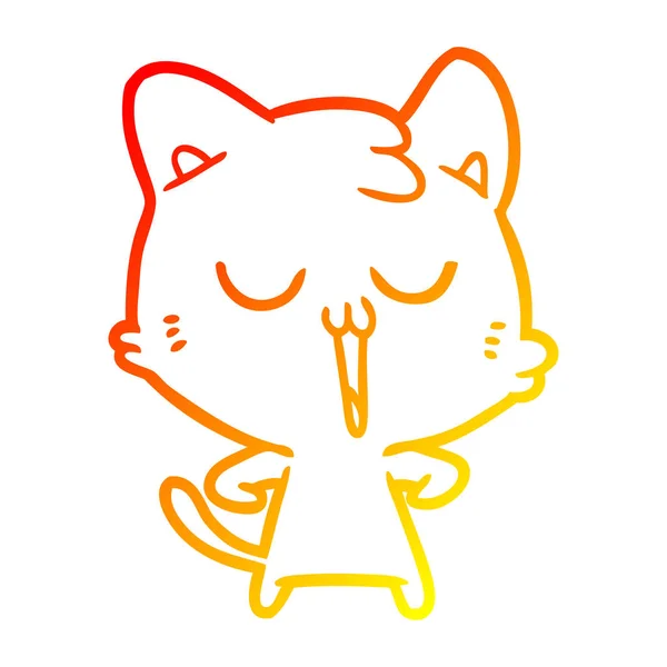 Línea de gradiente caliente dibujo dibujos animados gato cantando — Vector de stock