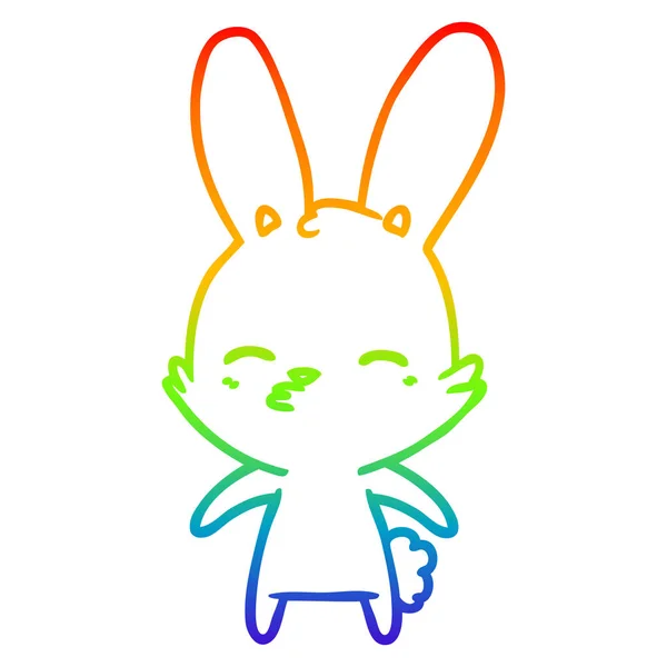 Linea gradiente arcobaleno disegno curioso coniglietto cartone animato — Vettoriale Stock