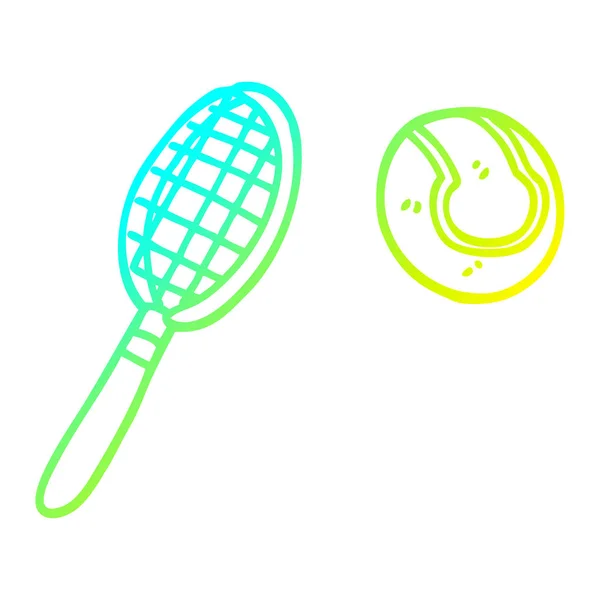 Kall gradient linje ritning tecknad tennisracket och boll — Stock vektor