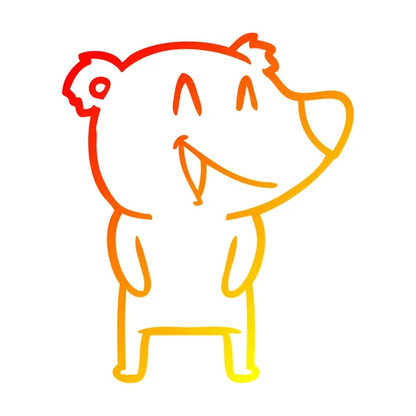 Meleg színátmenet vonal rajz nevető medve rajzfilm — Stock Vector