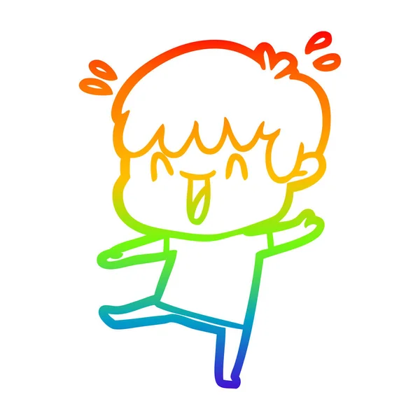 Arco-íris linha gradiente desenho cartoon rindo menino — Vetor de Stock