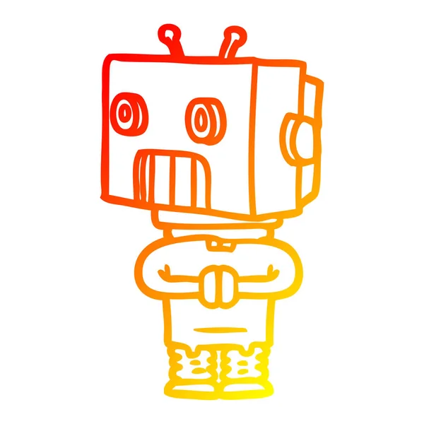 Línea de gradiente caliente dibujo robot de dibujos animados — Vector de stock