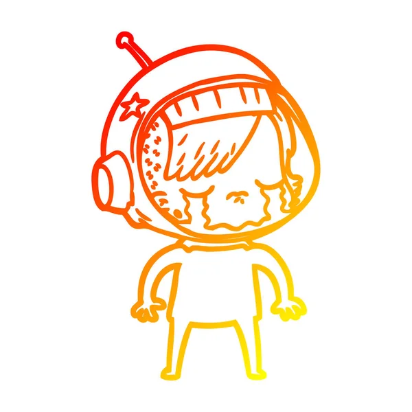 Čára teplého přechodu kresba kreslená plačící astronautka — Stockový vektor