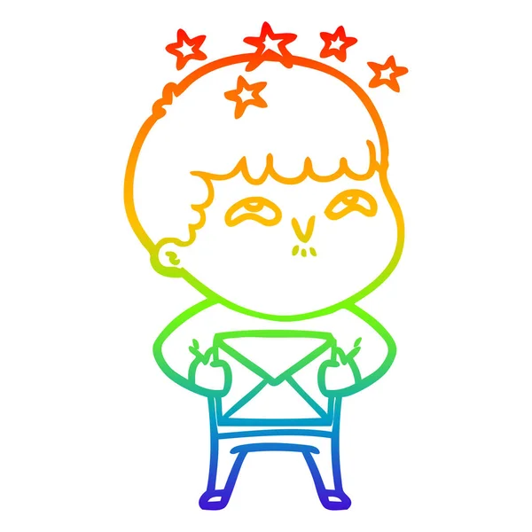 Arco-íris linha gradiente desenho cartoon menino espantado — Vetor de Stock
