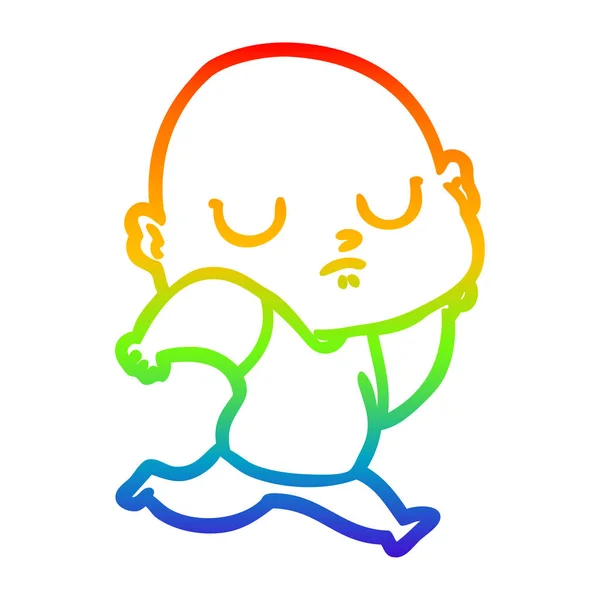 Linea gradiente arcobaleno disegno uomo calvo cartone animato — Vettoriale Stock