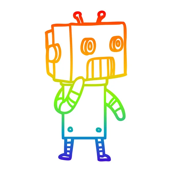 Rainbow gradient linje ritning tecknad robot — Stock vektor