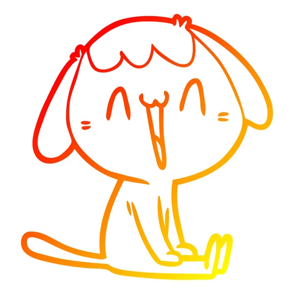 Warme Gradientenlinie Zeichnung Karikatur lachender Hund — Stockvektor