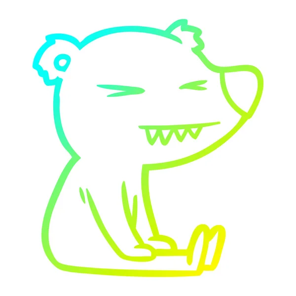 Línea de gradiente frío dibujo enojado oso polar de dibujos animados — Vector de stock