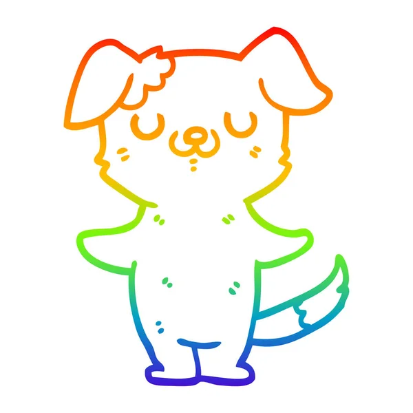 Rainbow gradient line drawing cartoon puppy — Stock Vector