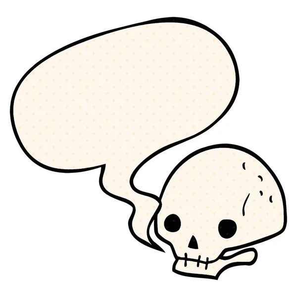 Cartoon upiorny czaszka i bańka mowy w komiksowym stylu — Wektor stockowy