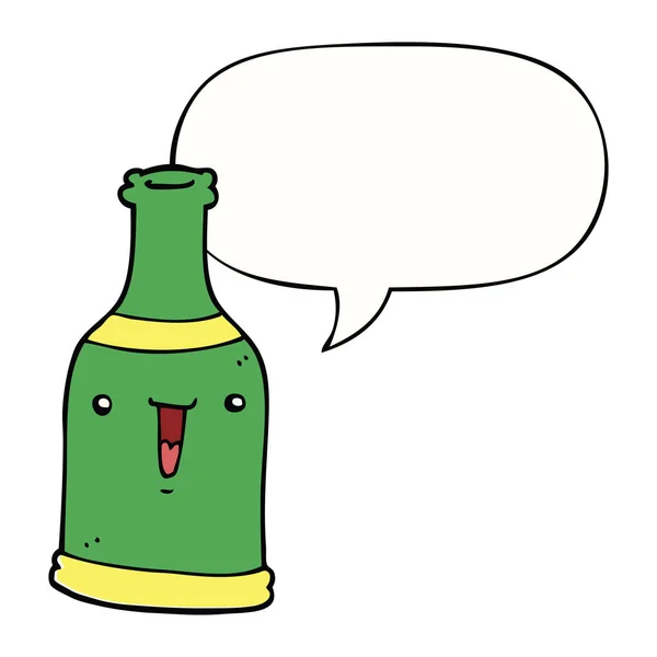 Κινούμενα σχέδια μπύρα μπουκάλι και φούσκα ομιλίας — Διανυσματικό Αρχείο
