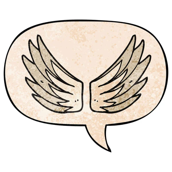 Мультяшні крила символ і мовна бульбашка в стилі ретро текстури — стоковий вектор