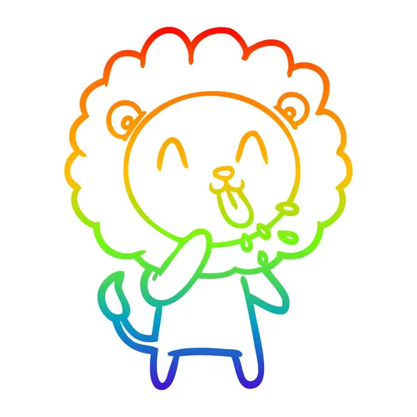 Arco iris gradiente línea dibujo feliz dibujos animados león — Vector de stock