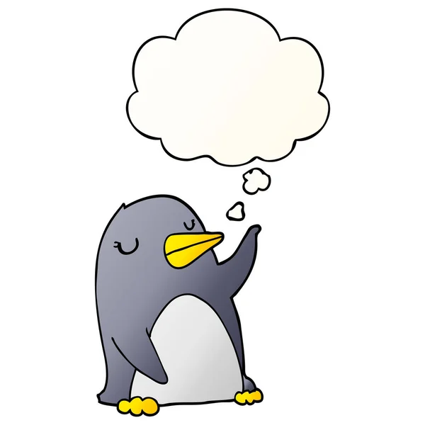 Cartoon penguin and thought bubble in smooth gradient style — Stock Vector