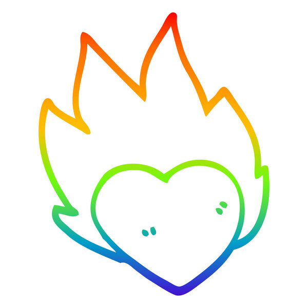 rainbow gradient line drawing cartoon flaming heart