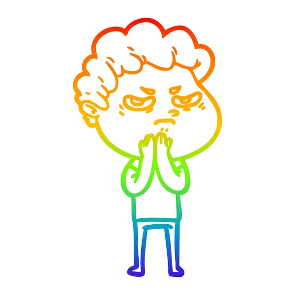 Arco iris gradiente línea dibujo dibujos animados hombre enojado — Vector de stock