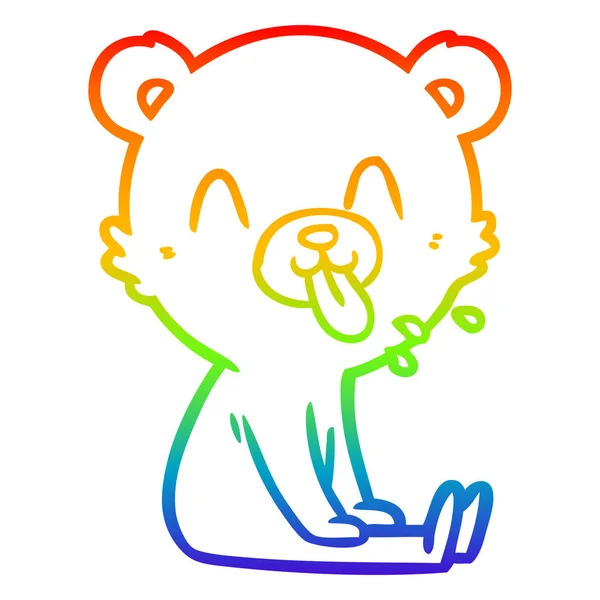 Linea gradiente arcobaleno disegno scortese orso cartone animato — Vettoriale Stock