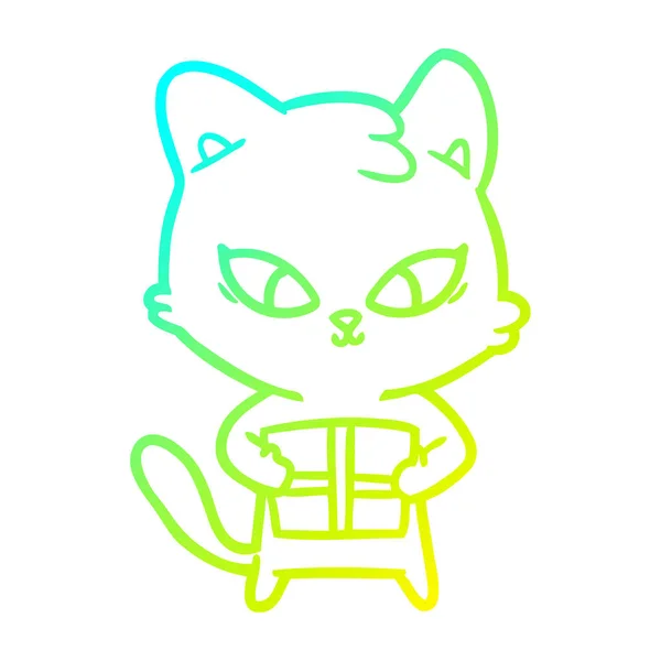 冷たいグラデーションライン描画かわいい漫画の猫 — ストックベクタ