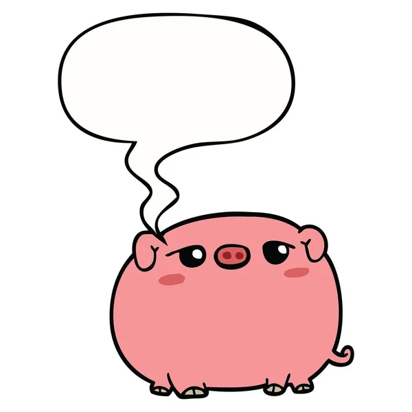 Mignon dessin animé cochon et bulle de parole — Image vectorielle