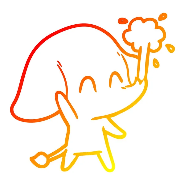 Gradient chaud ligne dessin mignon dessin animé éléphant spouting eau — Image vectorielle