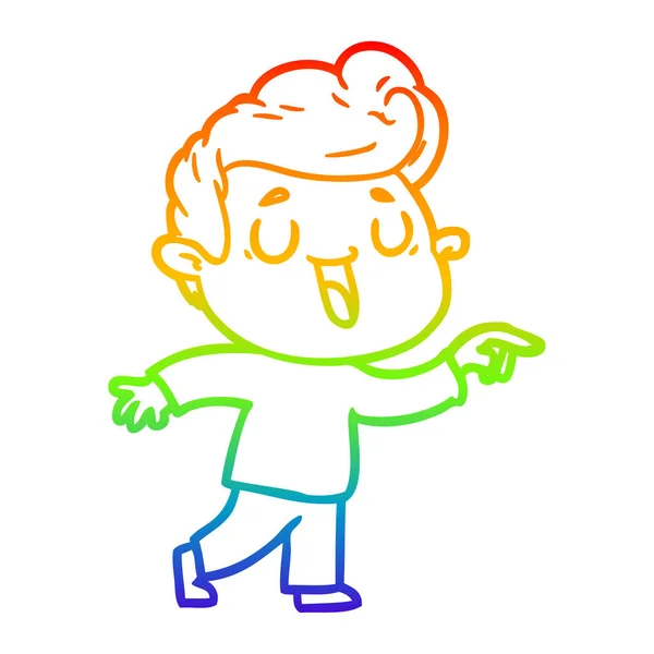 Regenboog gradiënt lijntekening gelukkig cartoon man — Stockvector